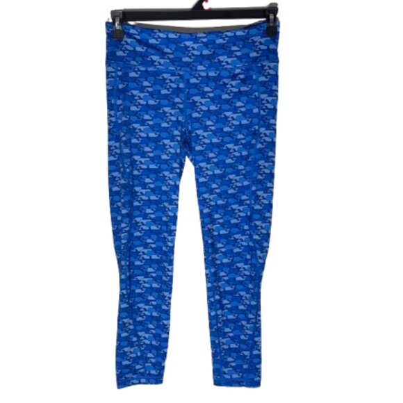 Vineyard Vines Performance Blue Whale Print Leggings Size Medium - Picture 1 of 5